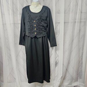 Vintage Basia Olive Green Layered Tie Back Maxi Goth Size 20W